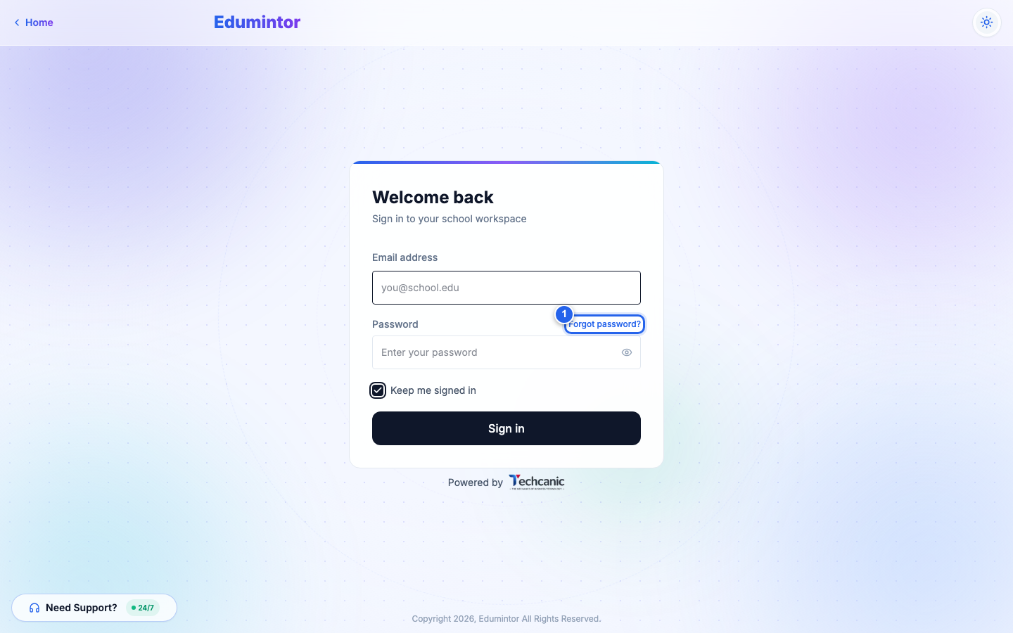 The login screen with the "Forgot password?" link highlighted